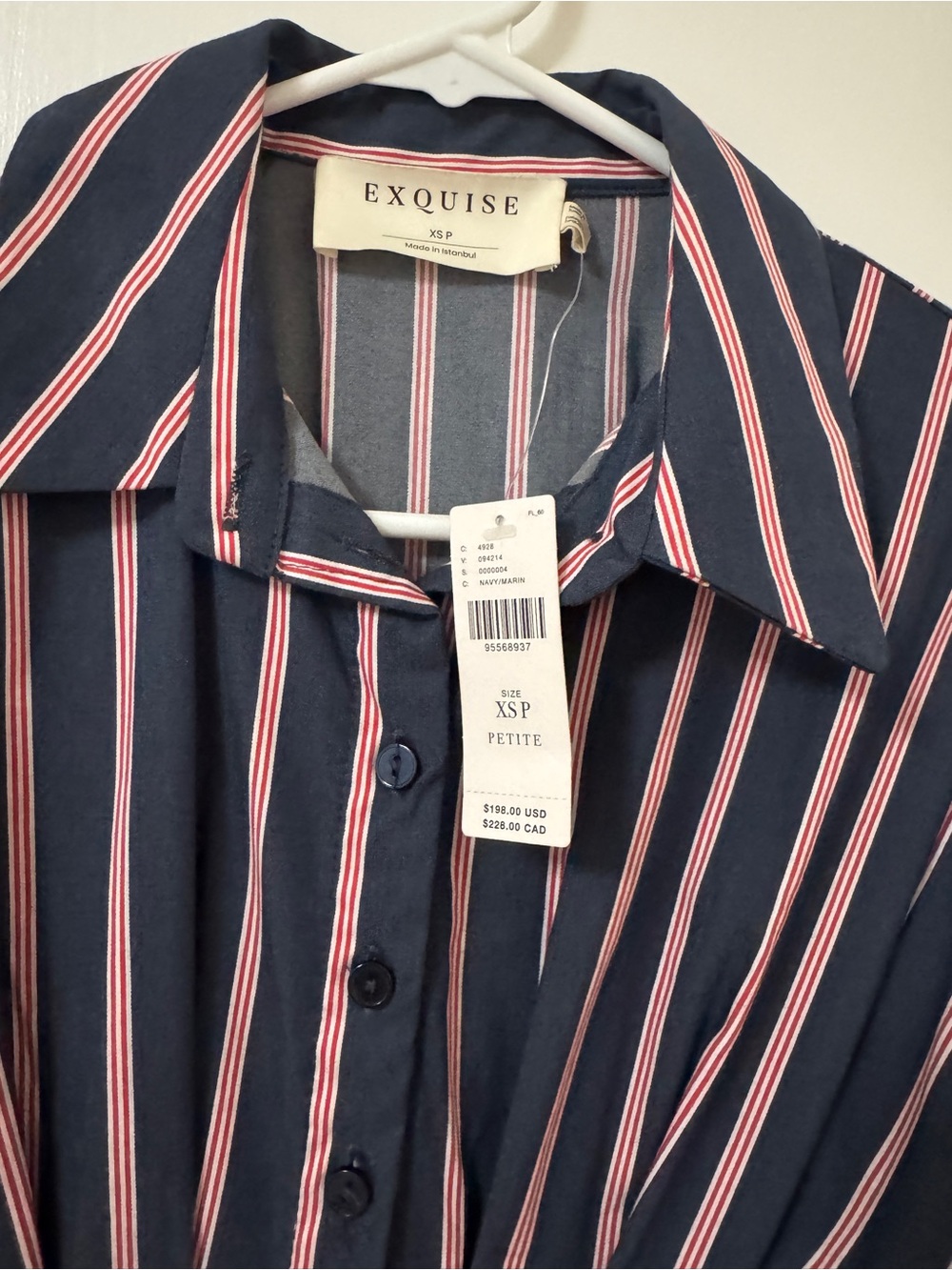 Anthropologie Navy Dress with Red and White Stripes